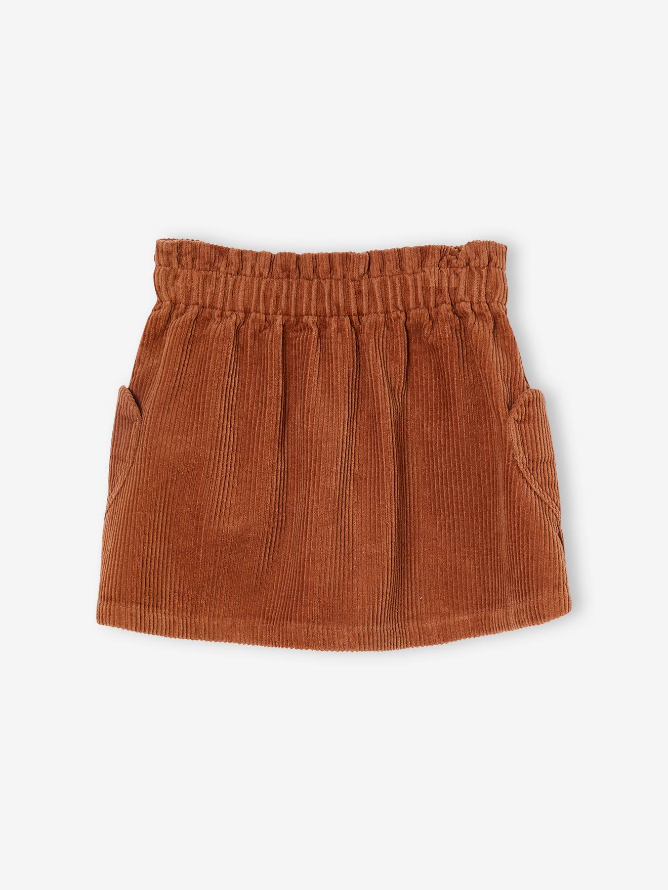 Corduroy Skirt with Heart Pockets for Girls cinnamon - Main Image