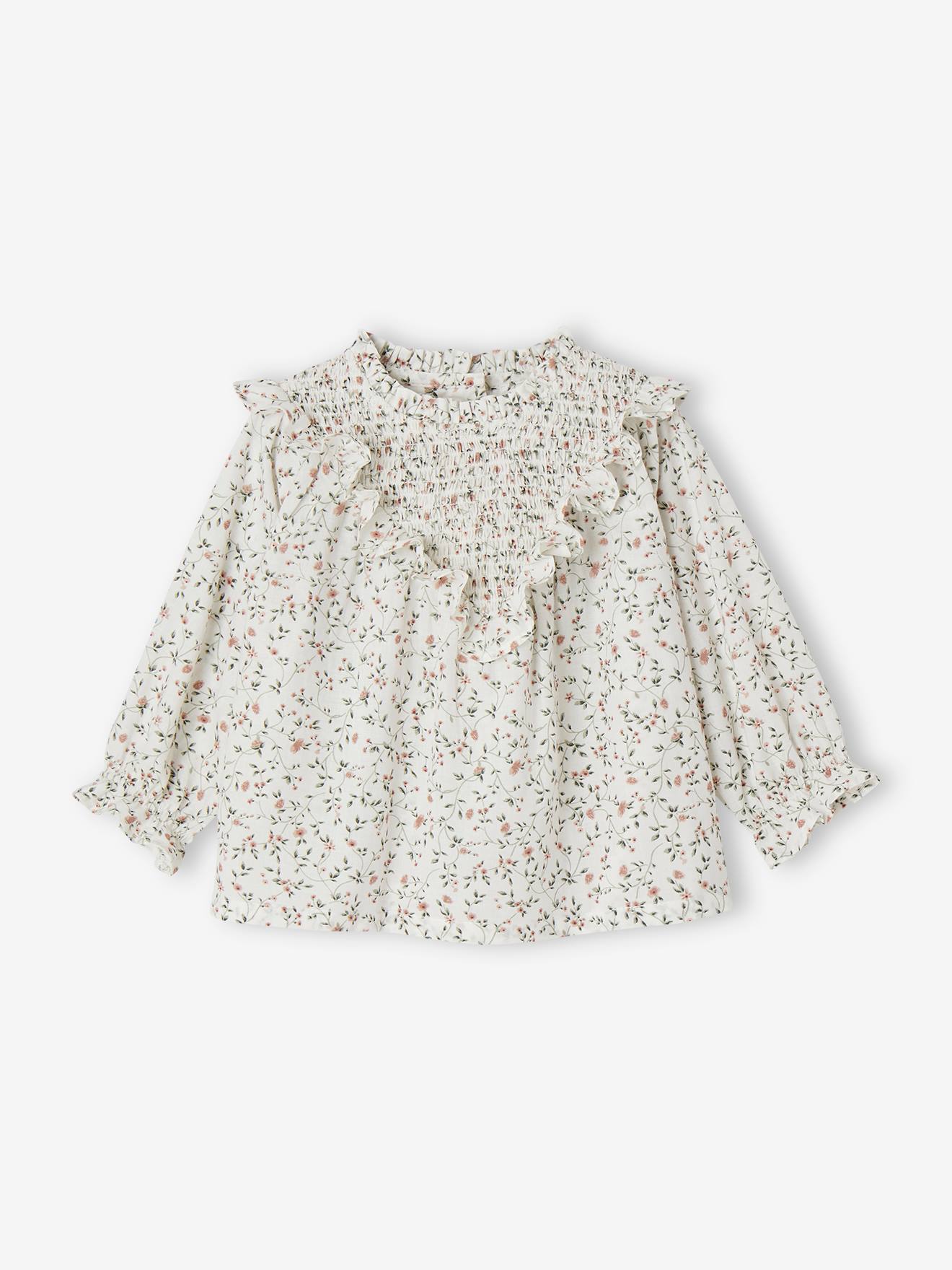 Floral Blouse with Smocking & Ruffles