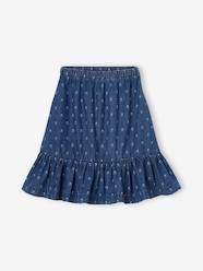 Girls-Ruffled Mid-Length Skirt in Light Denim, for Girls