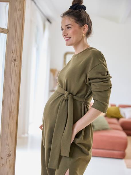 Fleece Dress with Belt for Maternity olive 