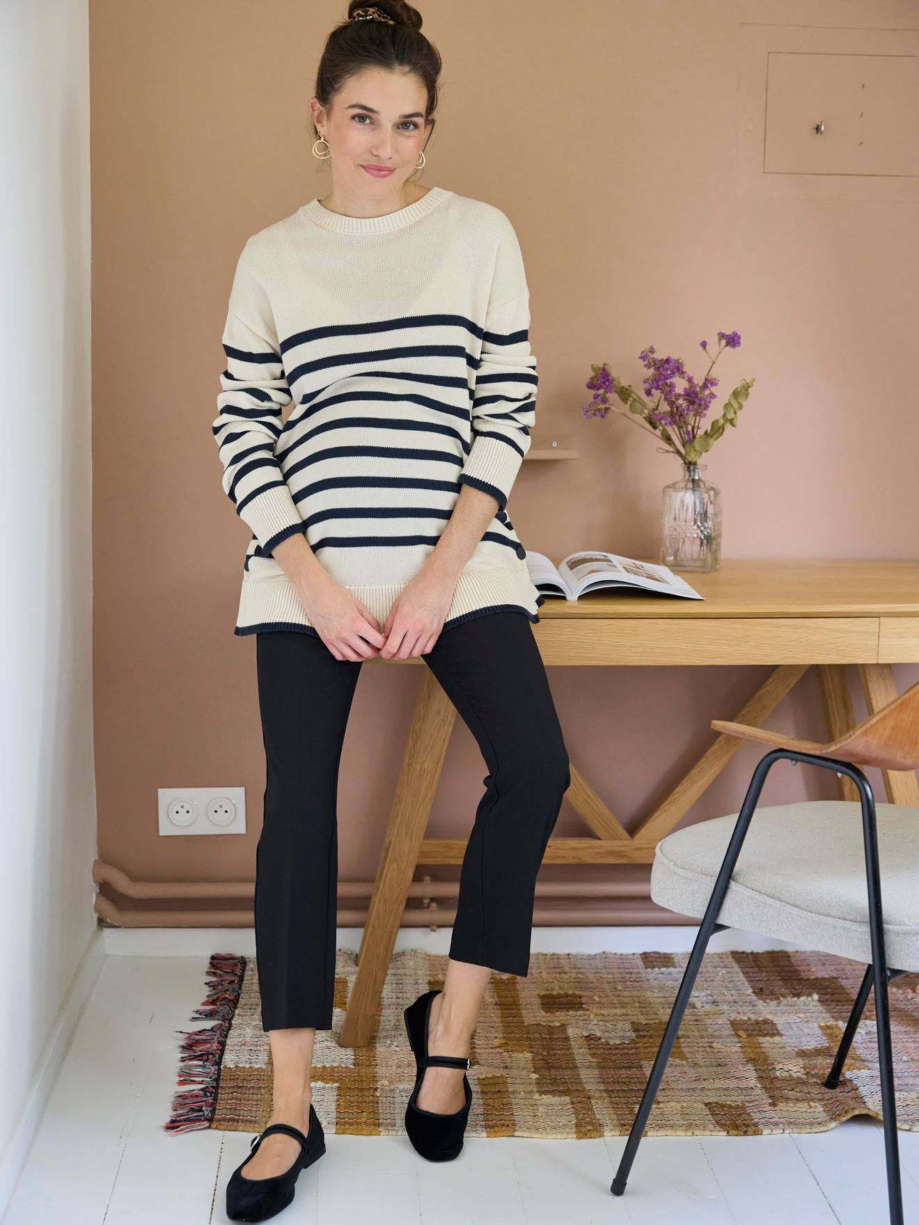 Long Sailor-Style Jumper with Side Buttons