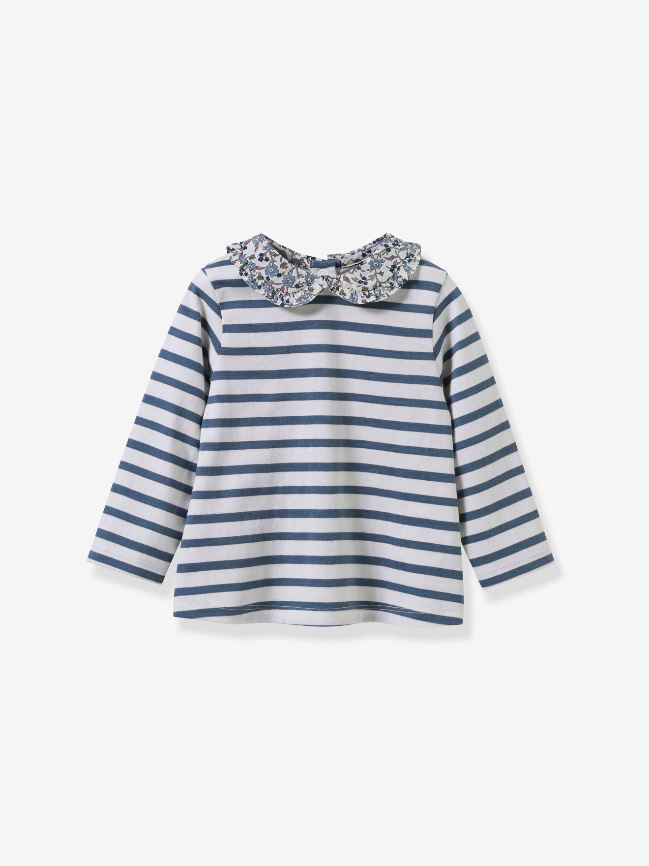 Striped tee-shirt with Liberty fabric collar