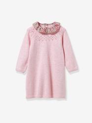 Baby-Dresses & Skirts-Knitted robe with Liberty® fabric collar for babies CYRILLUS