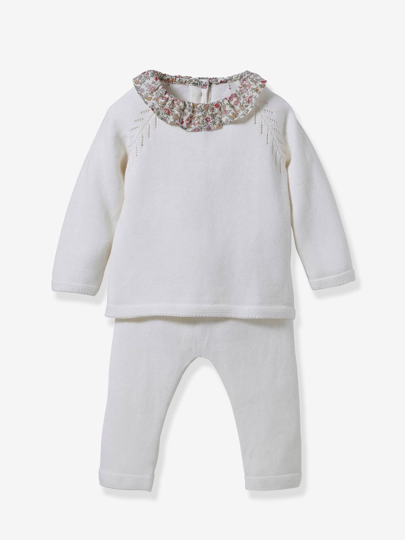 Knitted baby set with liberty fabric collar CYRILLUS
