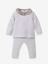 Knitted baby set with liberty fabric collar CYRILLUS