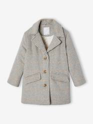 -Chequered Coat in Woollen Cloth for Girls