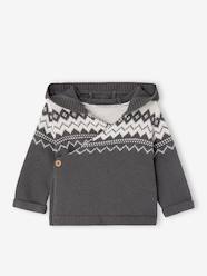 -Hooded Jacquard Knit Cardigan for Babies