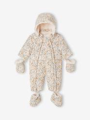 Baby-Double-Sided Printed Pramsuit, Faux Plush Fur, Detachable Booties & Gloves