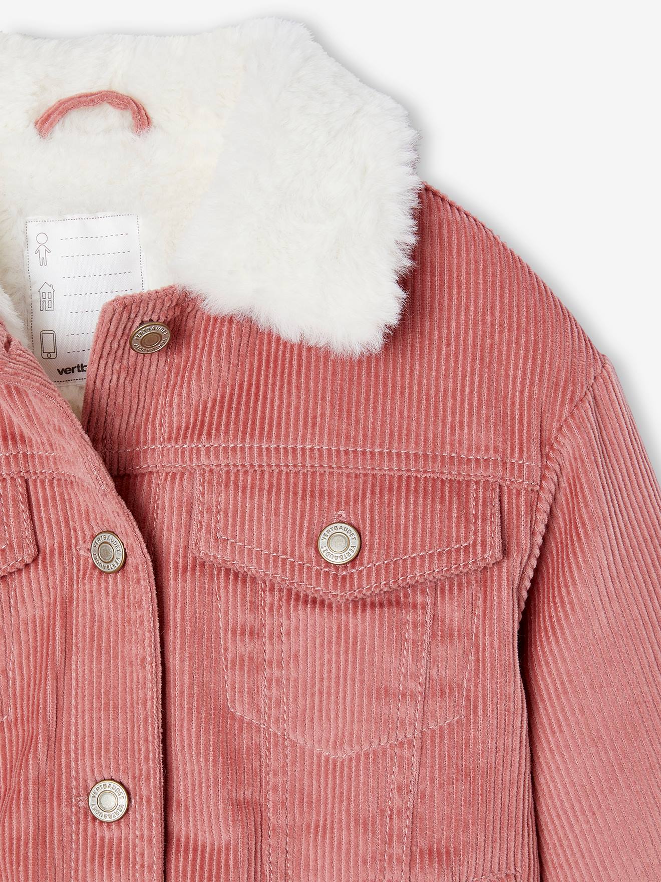 Corduroy Jacket Lined in Faux Fur for Girls blush