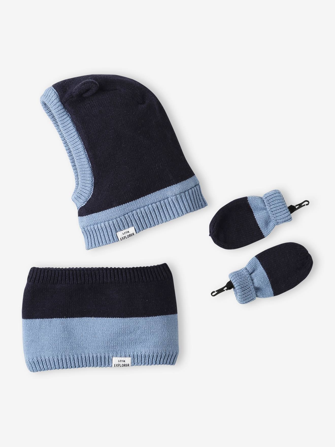 Two-Tone Hood + Snood + Mittens Set