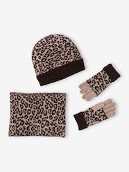 Girls-Accessories-Leopard Beanie + Snood + Gloves Set for Girls