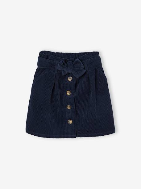 'Paperbag' Style Skirt in Corduroy for Girls grey blue+navy blue+peach+PINK LIGHT SOLID+plum 