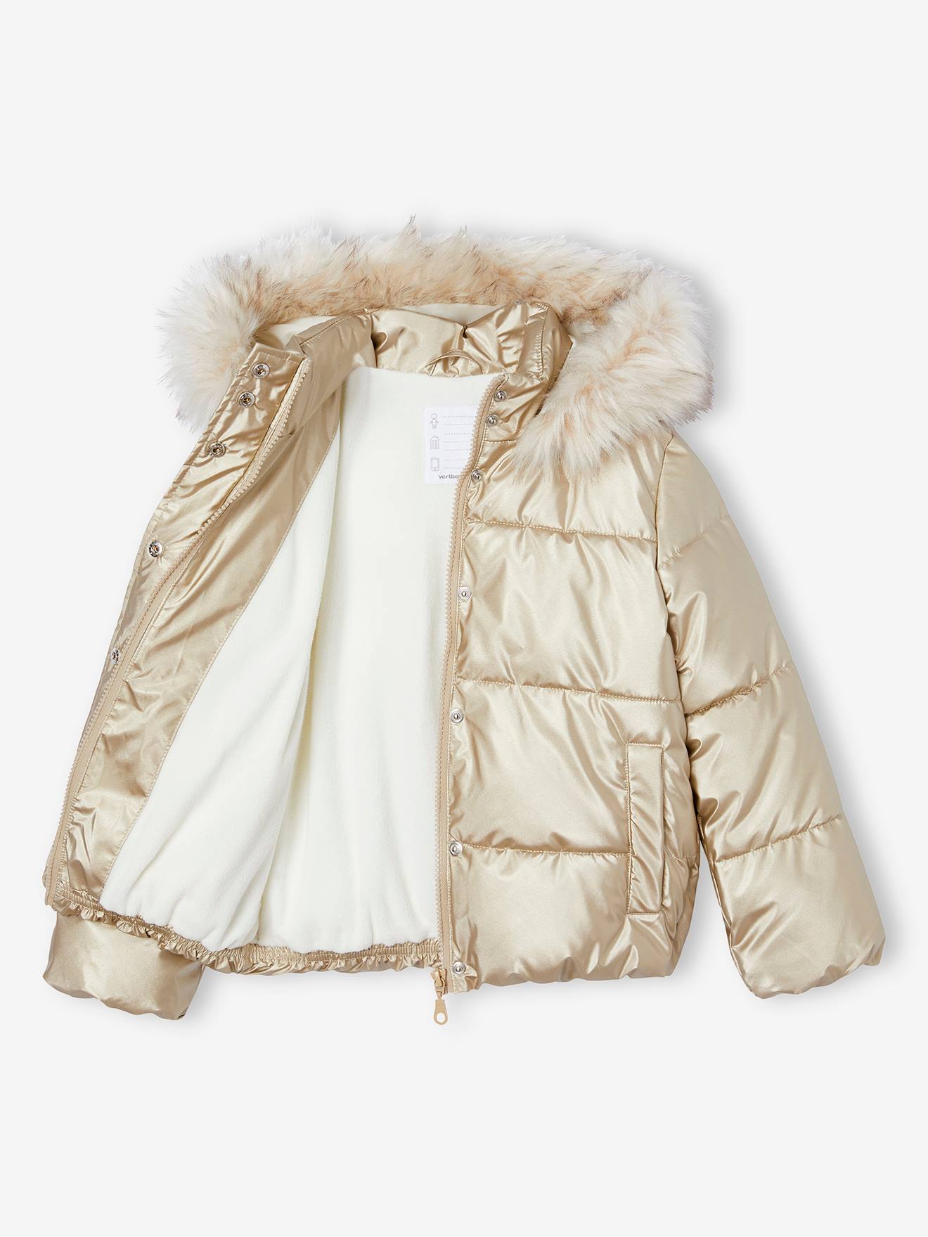 Padded Jacket with Hood Polar Fleece Lining for Girls gold