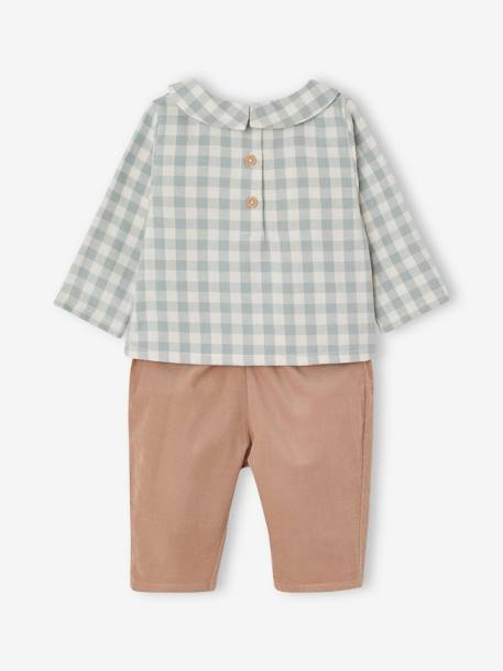 Shirt Bodysuit + Corduroy Trousers + Bandana Ensemble for Babies sage green 