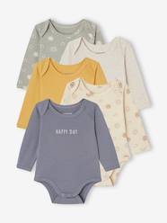 Baby-Pack of 5 Long Sleeve Bodysuits in Organic Cotton with Cutaway Shoulders for Newborn Babies