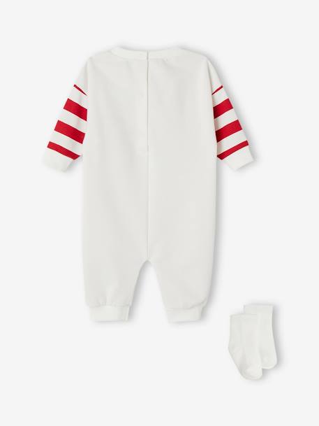 Christmas Sleepsuit with Reindeer + Socks Set for Babies ecru 