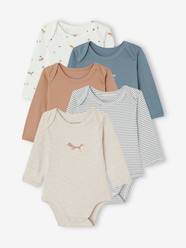 Baby-Bodysuits & Sleepsuits-Pack of 5 Long Sleeve Bodysuits in Organic Cotton with Cutaway Shoulders for Babies