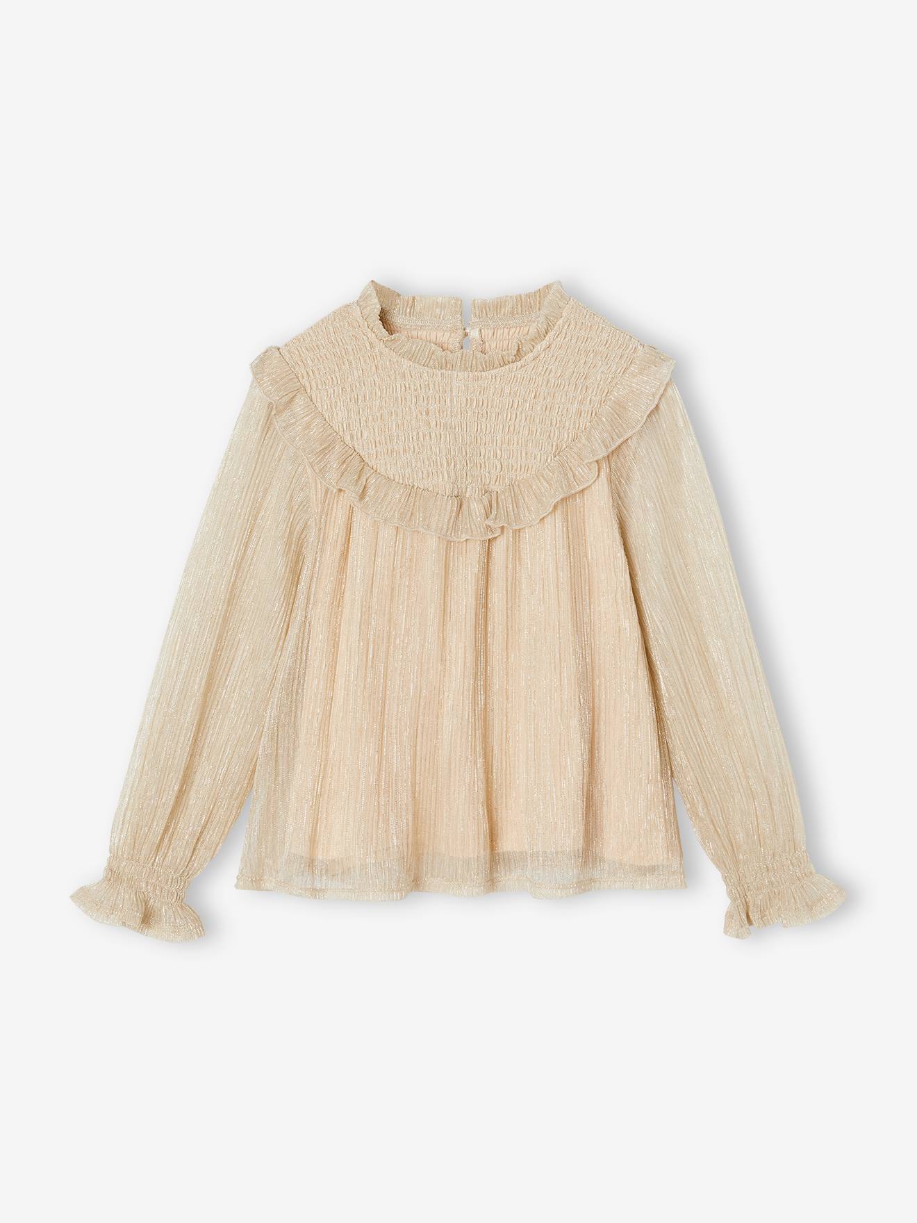 Smocked Blouse in Iridescent Tulle