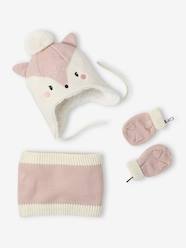 Baby-Accessories-Kitty Beanie + Snood + Mittens Set for Baby Girls