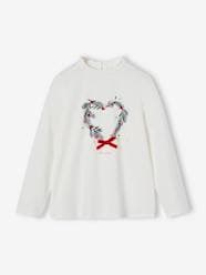 Girls-Tops-T-Shirts-Top with Heart-Shaped Christmas Wreath & Glittery Details for Girls