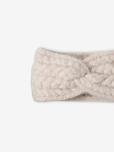 Cable Knit Headband For Girls ecru+old rose 