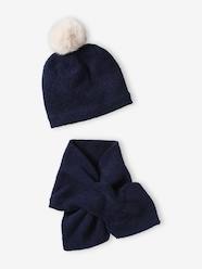 Girls-Accessories-Beanie with Pompom + Scarf Set in Soft Knit for Girls