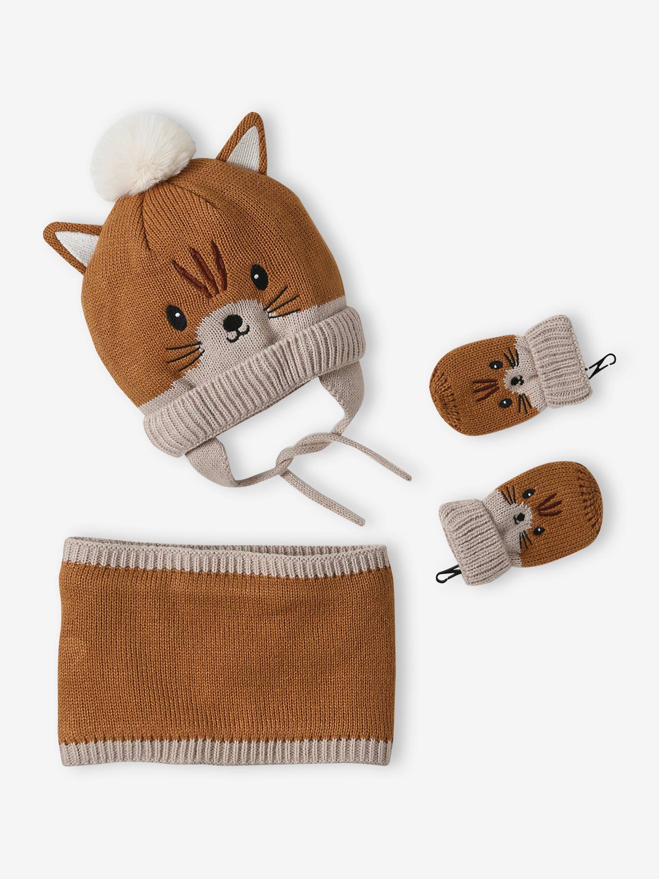 Animal Beanie + Snood + Mittens Set