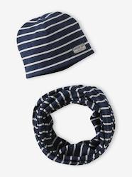 Boys-Striped Beanie + Infinity Scarf Set for Boys