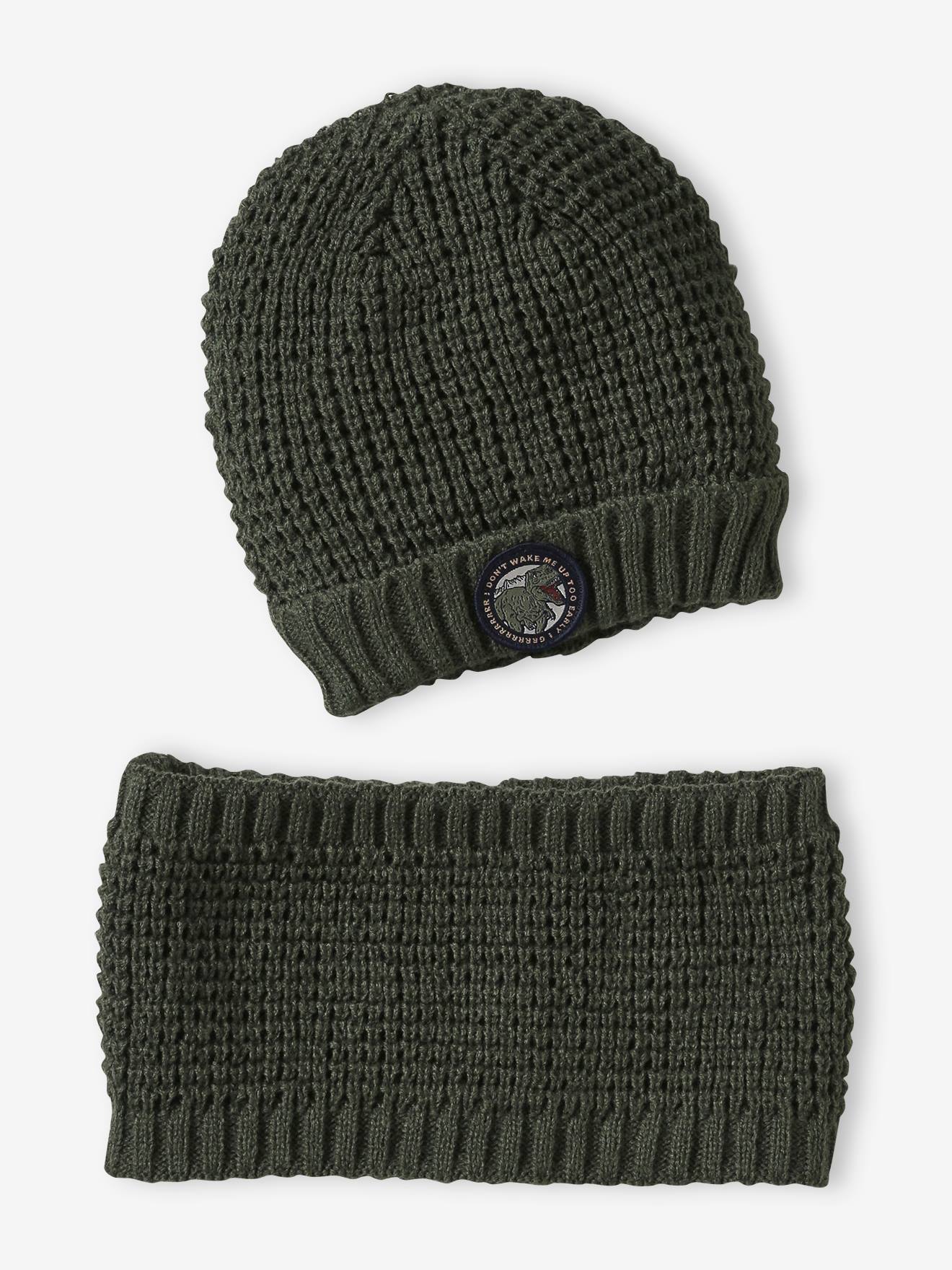 Beanie with Dinosaur Badge + Snood Set
