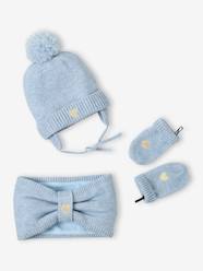 Baby-Heart Beanie + Snood + Mittens Set for Baby Girls