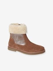 Shoes-Girls Footwear-Leather Boots with Fur Lining & Zip, for Girls