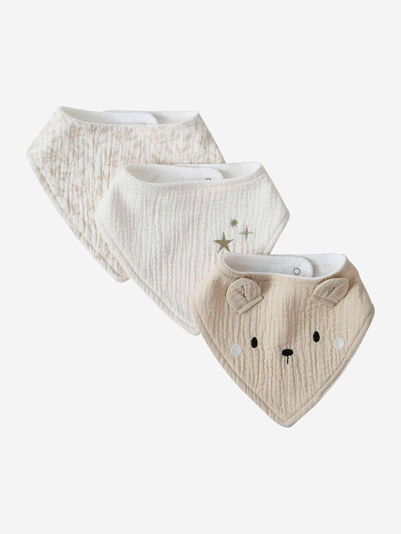 3 Bandana-Style Bibs in Cotton Gauze printed
