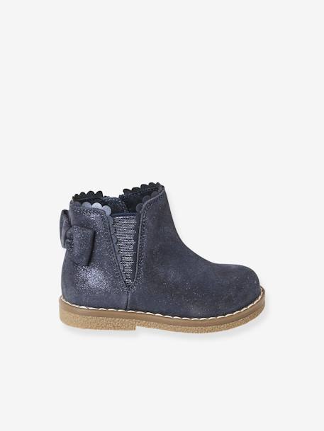Leather Boots with Elastic, for Baby Girls black+bordeaux red+Camel+navy blue+printed beige 