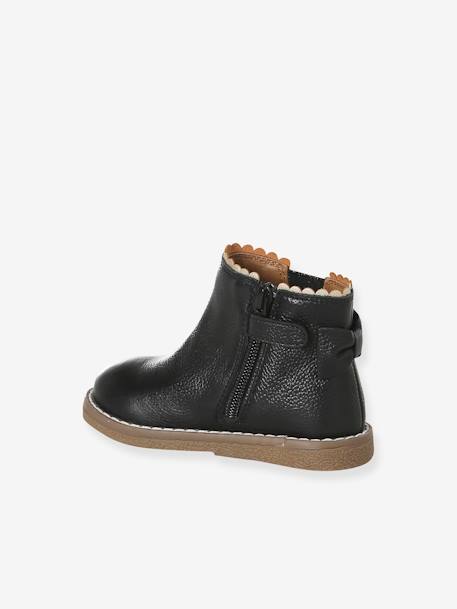 Leather Boots with Elastic, for Baby Girls black+bordeaux red+Camel+navy blue+printed beige 