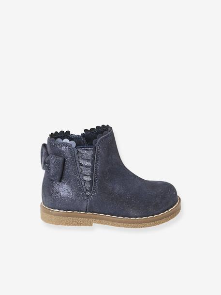 Leather Boots with Elastic, for Baby Girls black+bordeaux red+Camel+navy blue+printed beige 