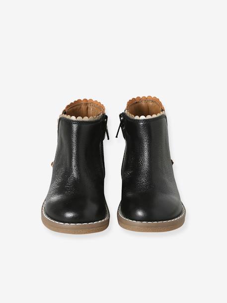 Leather Boots with Elastic, for Baby Girls black+bordeaux red+Camel+navy blue+printed beige 