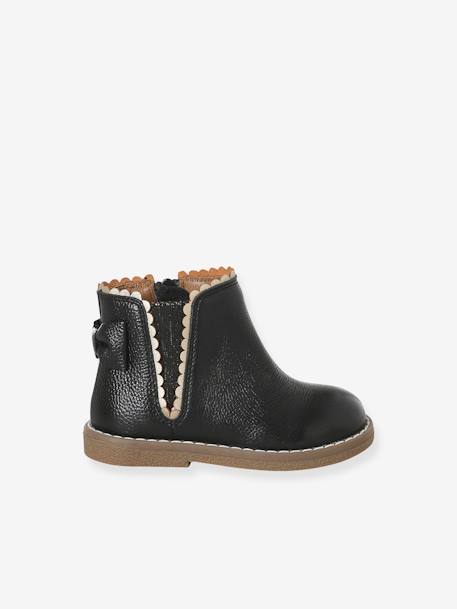 Leather Boots with Elastic, for Baby Girls black+bordeaux red+Camel+navy blue+printed beige 