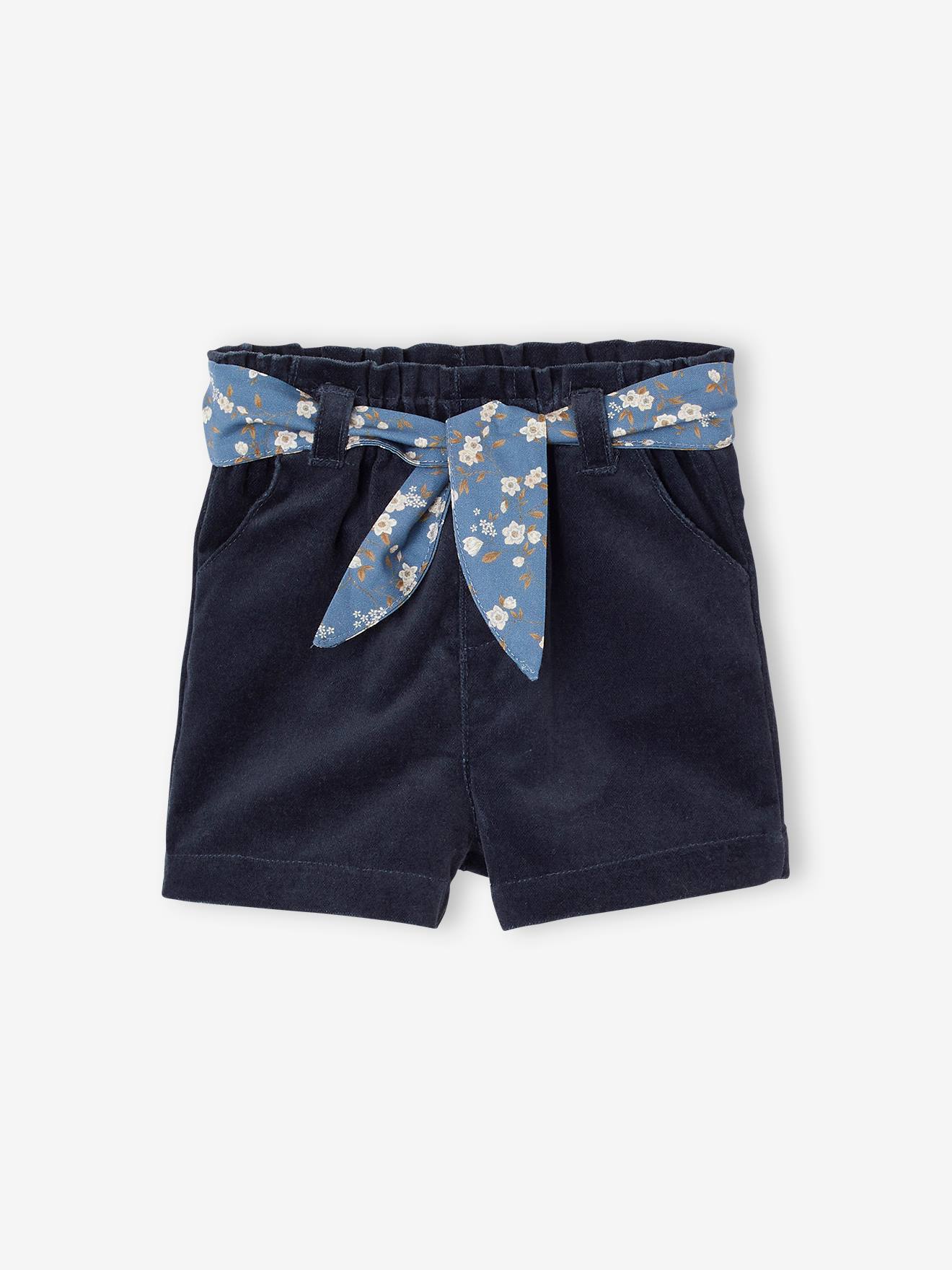 Velour Shorts with Floral Tie Belt