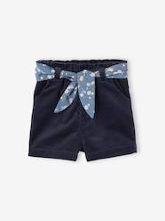 Baby-Shorts-Velour Shorts with Floral Tie Belt, for Babies