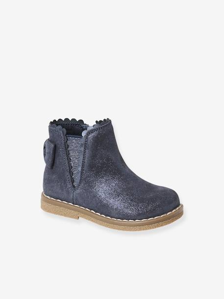 Leather Boots with Elastic, for Baby Girls black+bordeaux red+Camel+navy blue+printed beige 