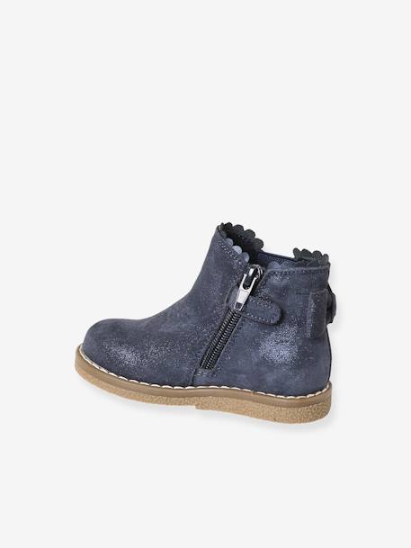 Leather Boots with Elastic, for Baby Girls black+bordeaux red+Camel+navy blue+printed beige 