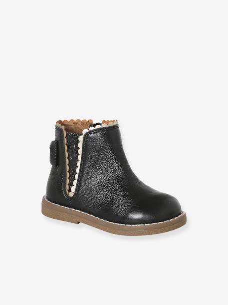 Leather Boots with Elastic, for Baby Girls black+bordeaux red+Camel+navy blue+printed beige 