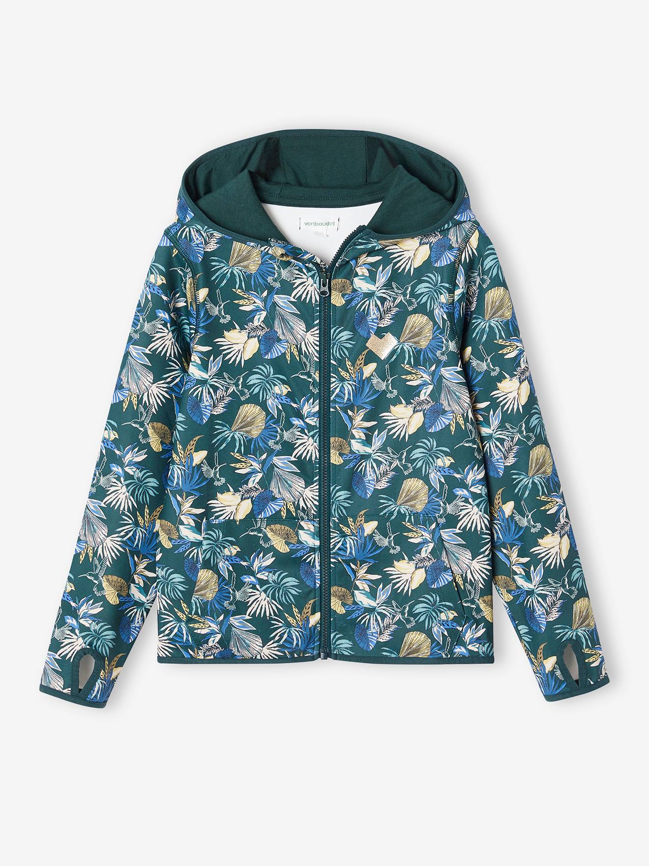 Sports Sweatshirt with Flower Print in Techno Fabric