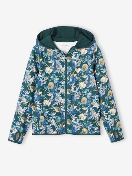 Sports Sweatshirt with Flower Print in Techno Fabric for Girls ecru+multicoloured+printed green 