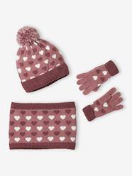 -Hearts Beanie, Snood & Gloves Set for Girls