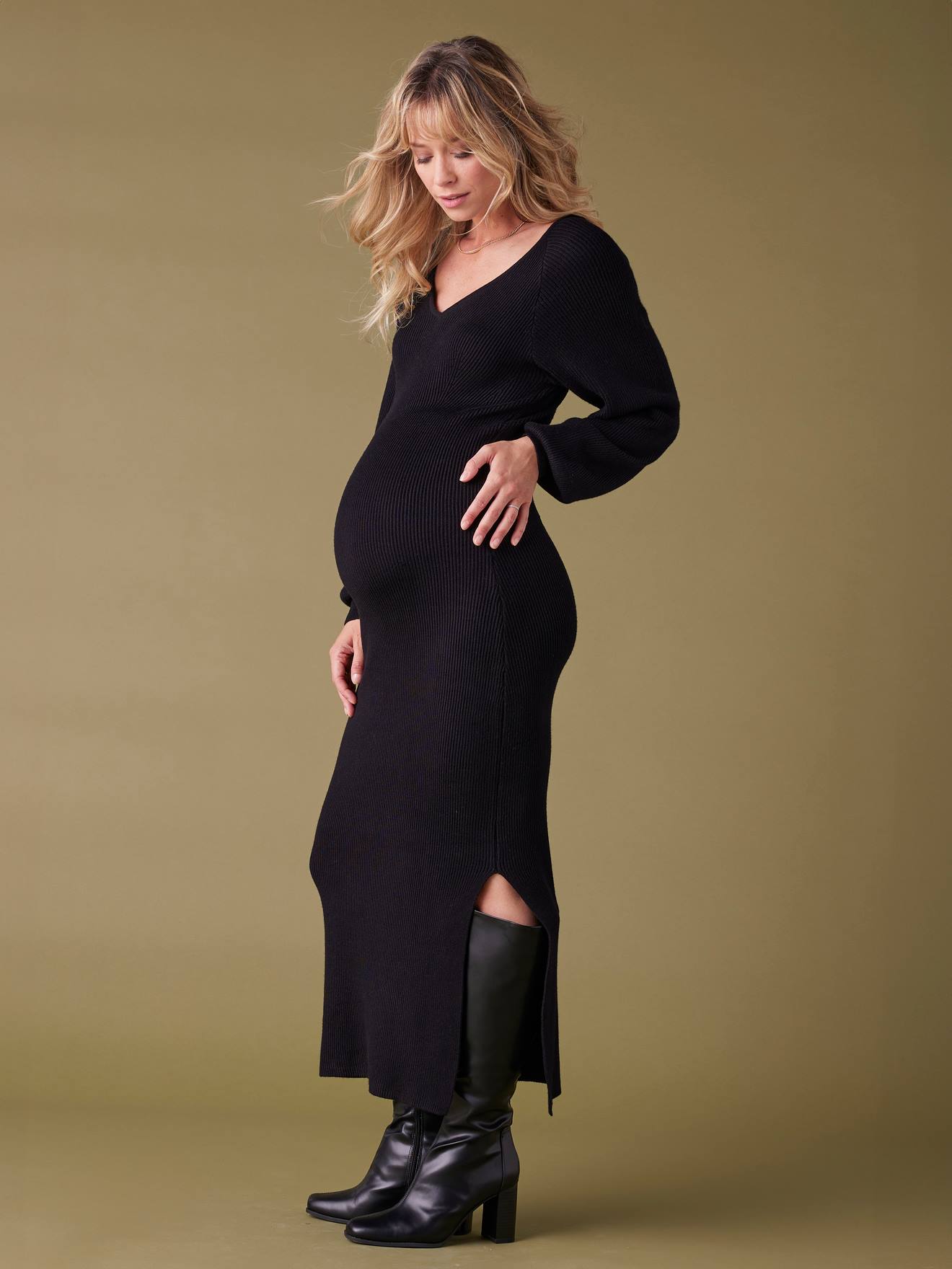 Long Dress in Rib Knit for Maternity