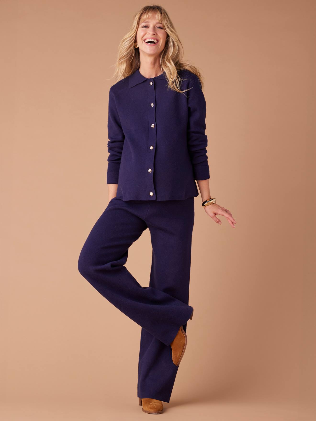 Knitted Cardigan & Wide Leg Trouser Set