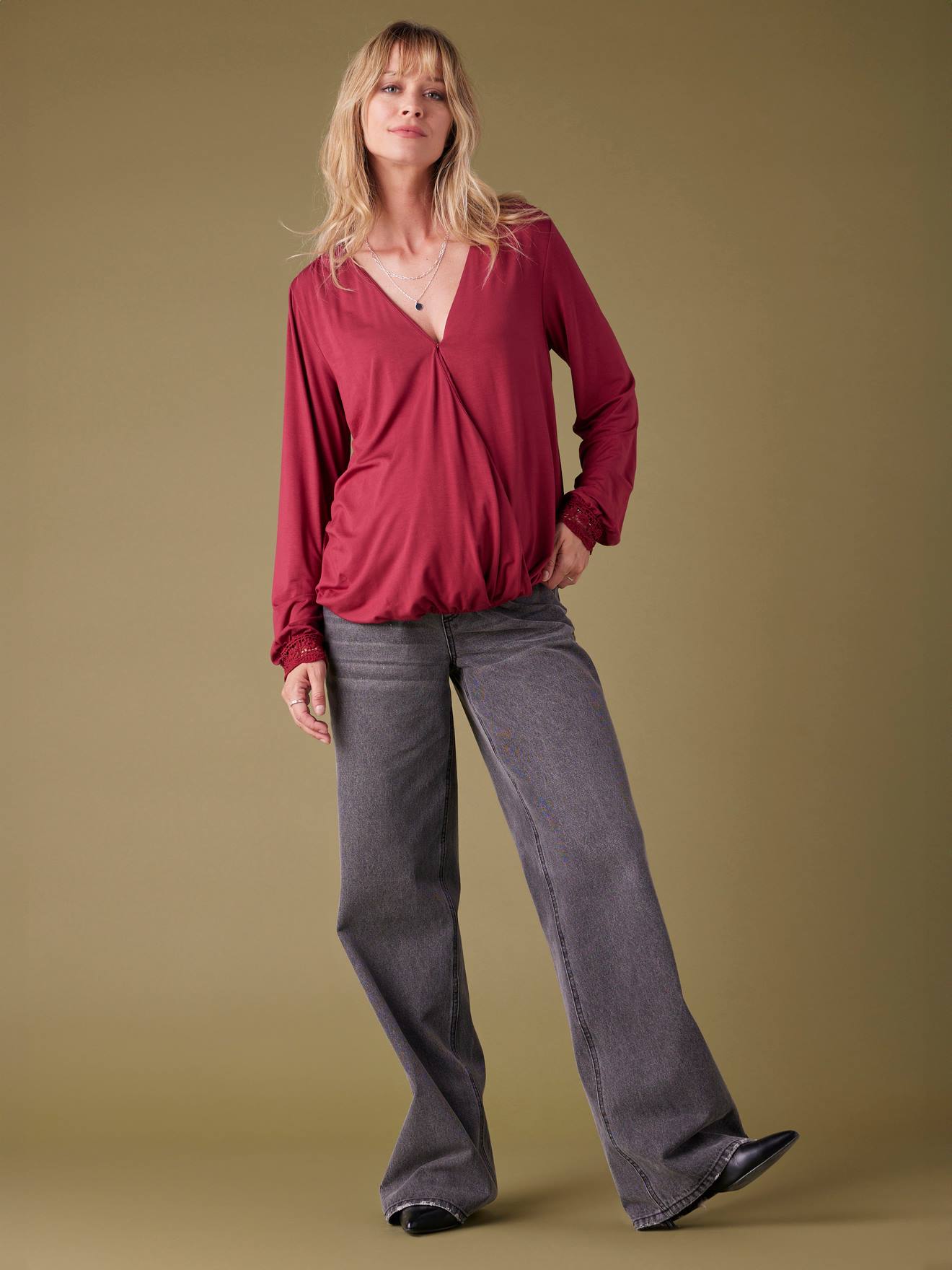 Blouse-Effect Top with Crossover on the Front for Maternity