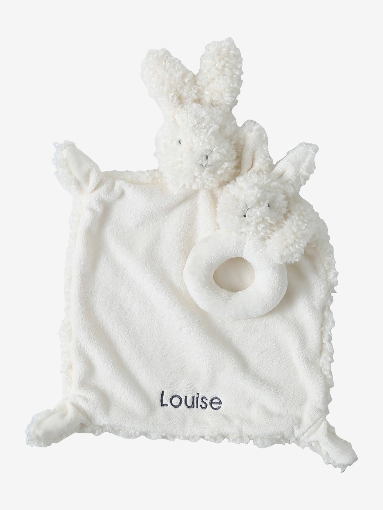 Rabbit Comforter Rattle in Sherpa white