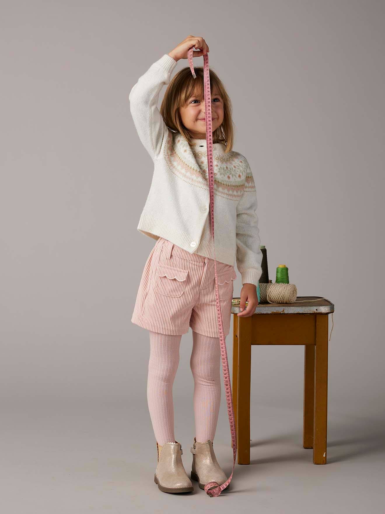 Fancy Jacquard Knit Cardigan in Shimmery Yarn for Girls